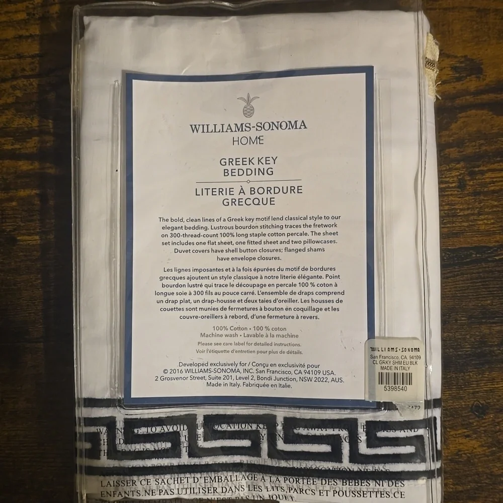 Williams Sonoma 300 Thread Count 100% Long Staple percale Cotton White & Black